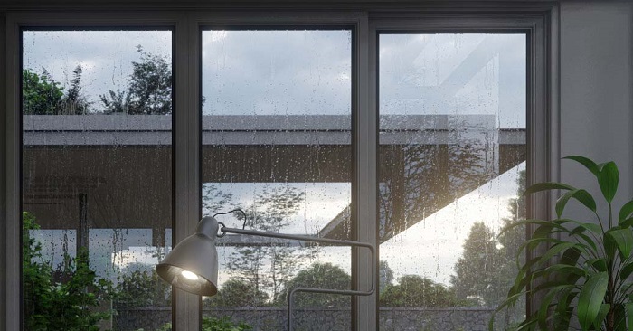 رندر قطرات باران روی شیشه در لومیون