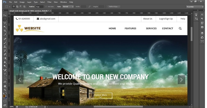 طراحی گرافیکی قالب وب‌سایت در فتوشاپ Adobe Photoshop